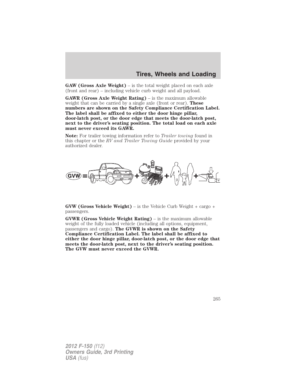 Tires, wheels and loading | FORD 2012 F-150 Raptor v.3 User Manual | Page 265 / 472