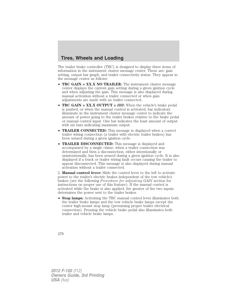 Tires, wheels and loading | FORD 2012 F-150 Raptor v.3 User Manual | Page 278 / 472