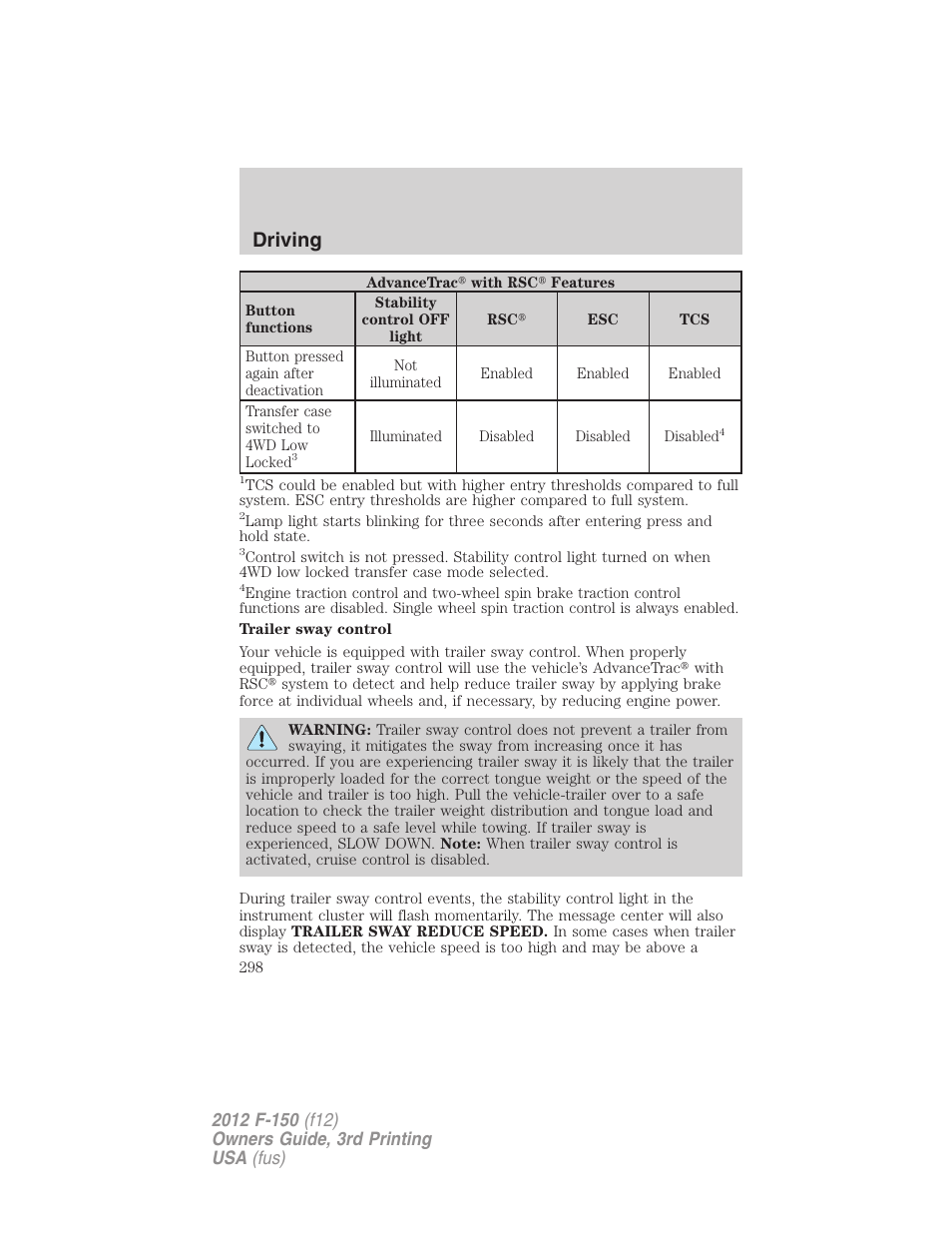Driving | FORD 2012 F-150 Raptor v.3 User Manual | Page 298 / 472