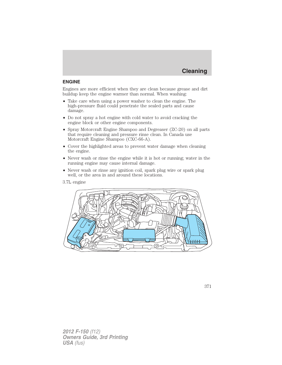 Engine, Cleaning | FORD 2012 F-150 Raptor v.3 User Manual | Page 371 / 472