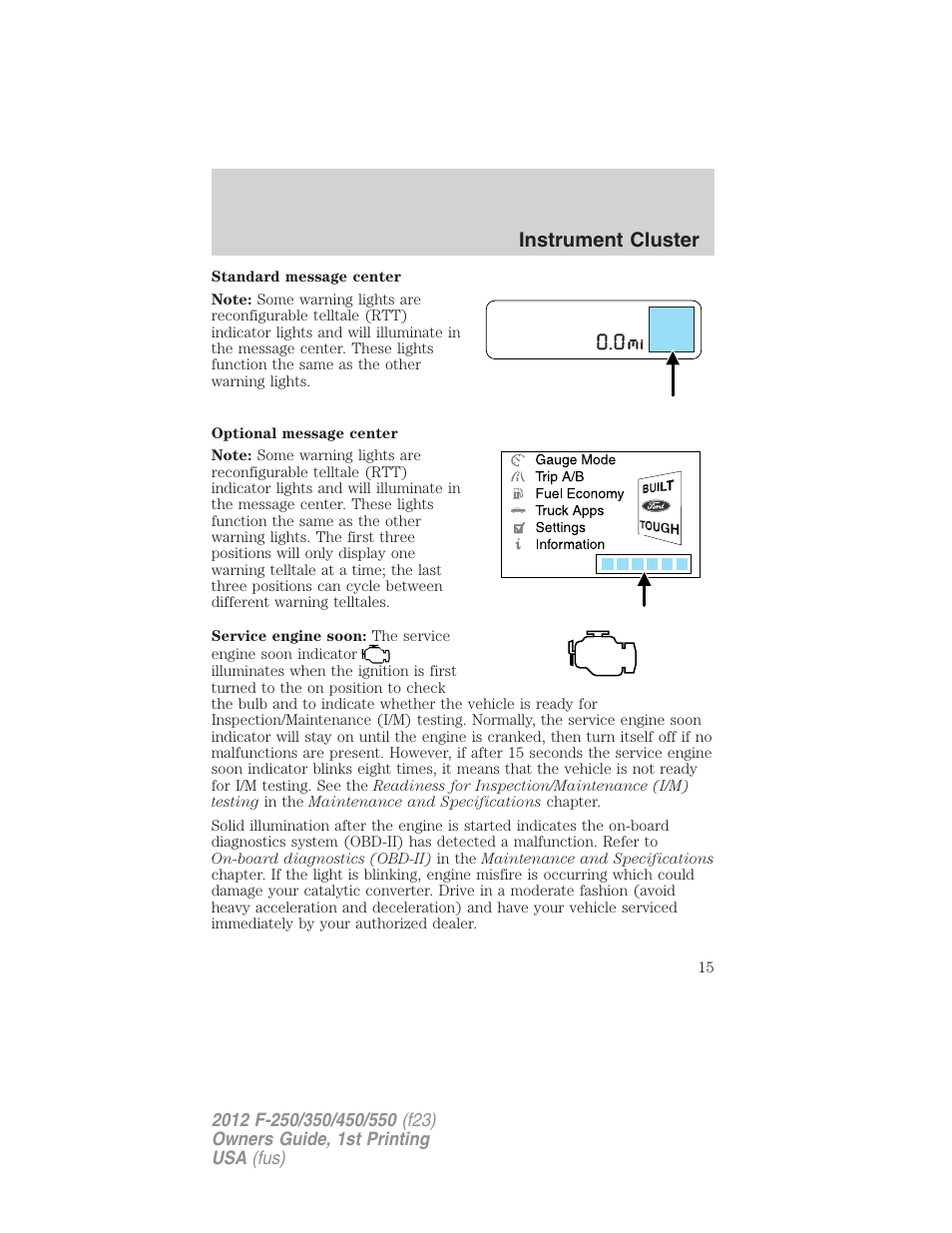 Instrument cluster | FORD 2012 F-550 v.1 User Manual | Page 15 / 454