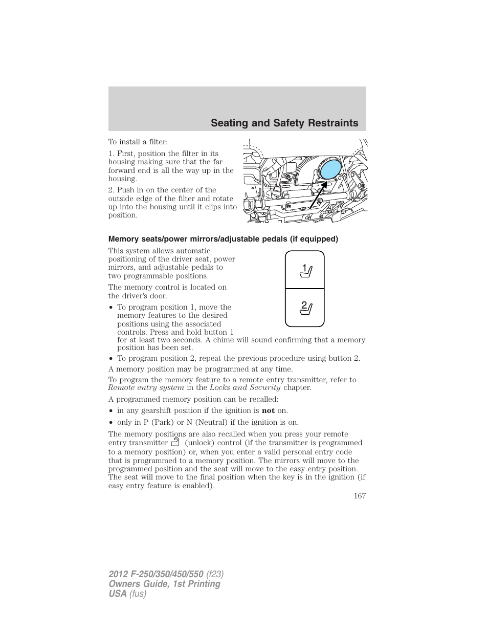 Seating and safety restraints | FORD 2012 F-550 v.1 User Manual | Page 167 / 454