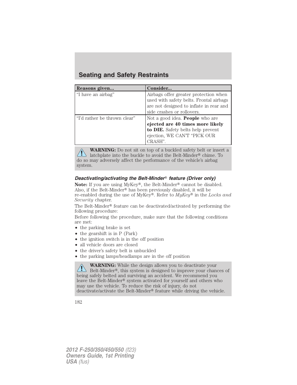 Seating and safety restraints | FORD 2012 F-550 v.1 User Manual | Page 182 / 454