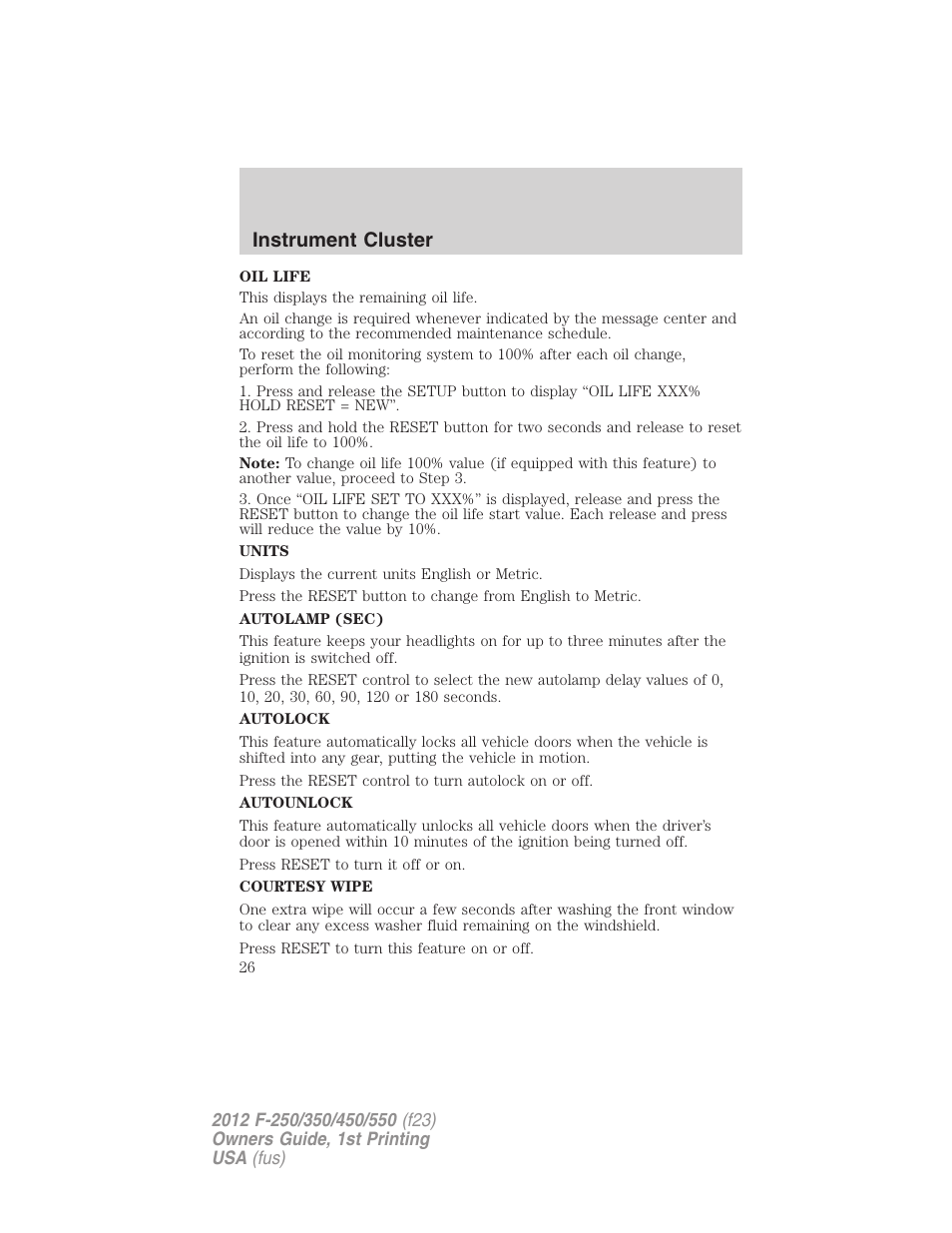 Instrument cluster | FORD 2012 F-550 v.1 User Manual | Page 26 / 454