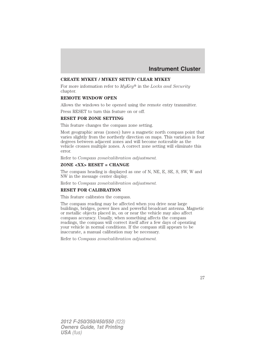 Instrument cluster | FORD 2012 F-550 v.1 User Manual | Page 27 / 454