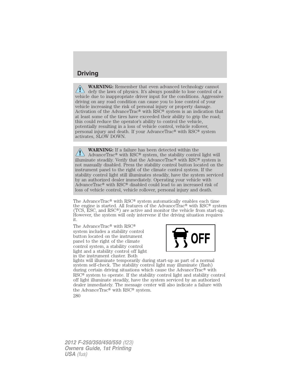 Driving | FORD 2012 F-550 v.1 User Manual | Page 280 / 454