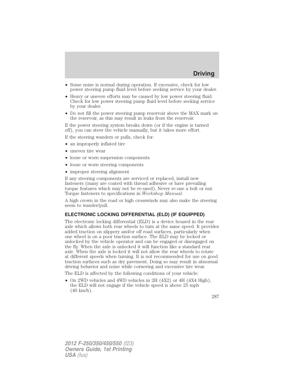 Driving | FORD 2012 F-550 v.1 User Manual | Page 287 / 454