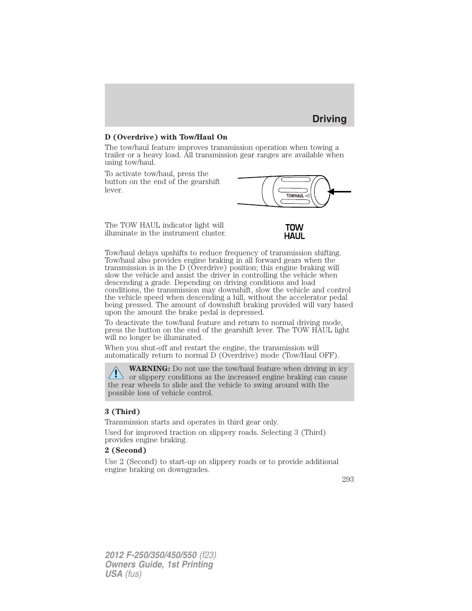 Driving | FORD 2012 F-550 v.1 User Manual | Page 293 / 454