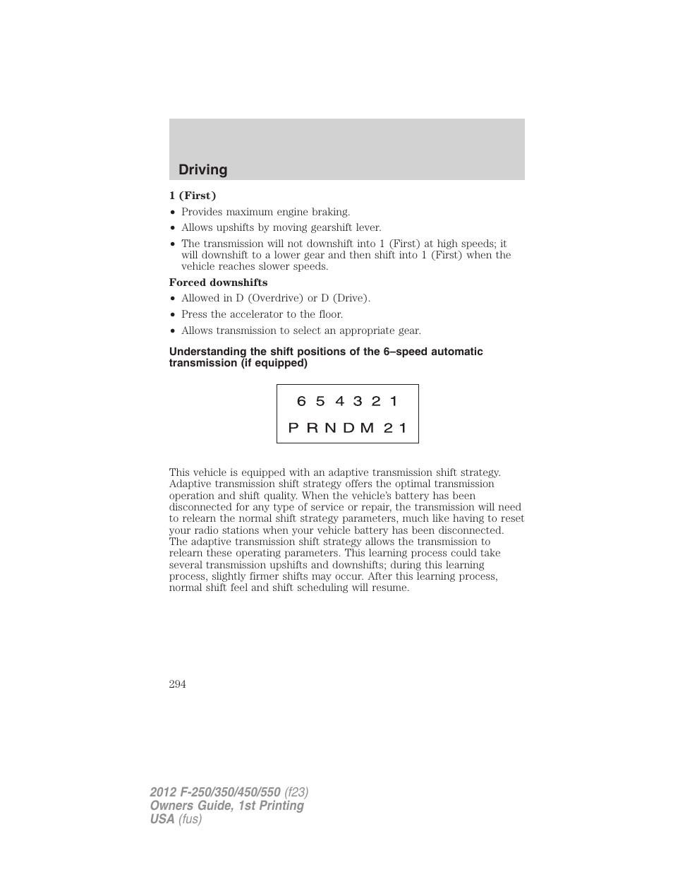 Driving | FORD 2012 F-550 v.1 User Manual | Page 294 / 454