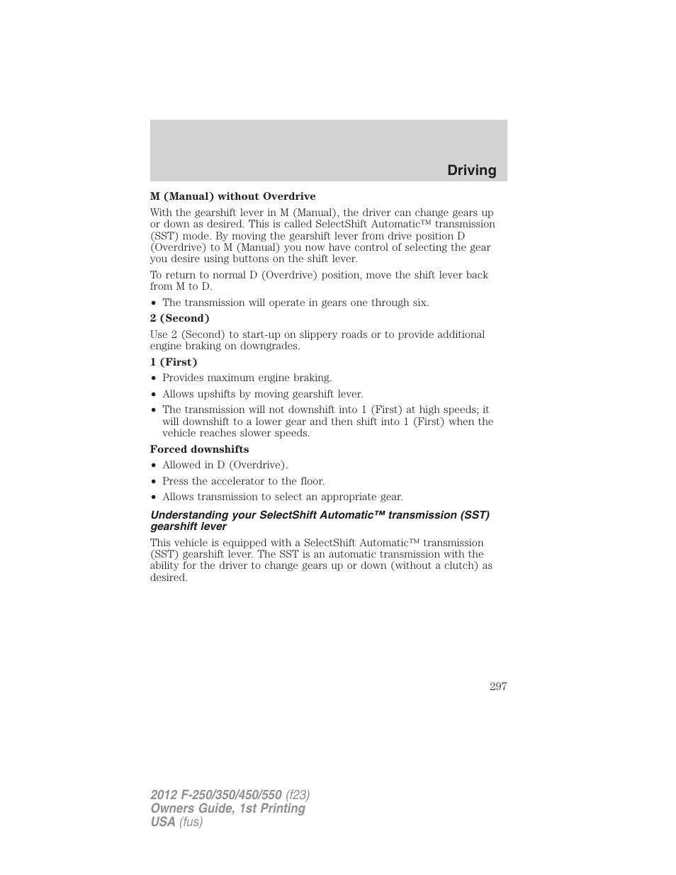 Driving | FORD 2012 F-550 v.1 User Manual | Page 297 / 454
