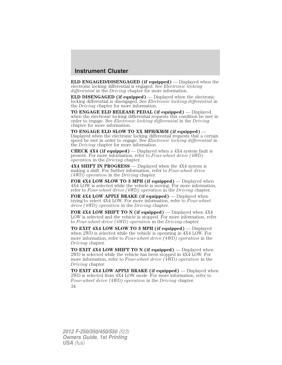 Instrument cluster | FORD 2012 F-550 v.1 User Manual | Page 34 / 454