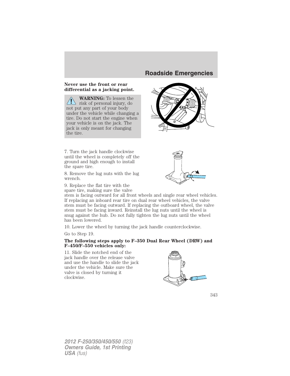 Roadside emergencies | FORD 2012 F-550 v.1 User Manual | Page 343 / 454