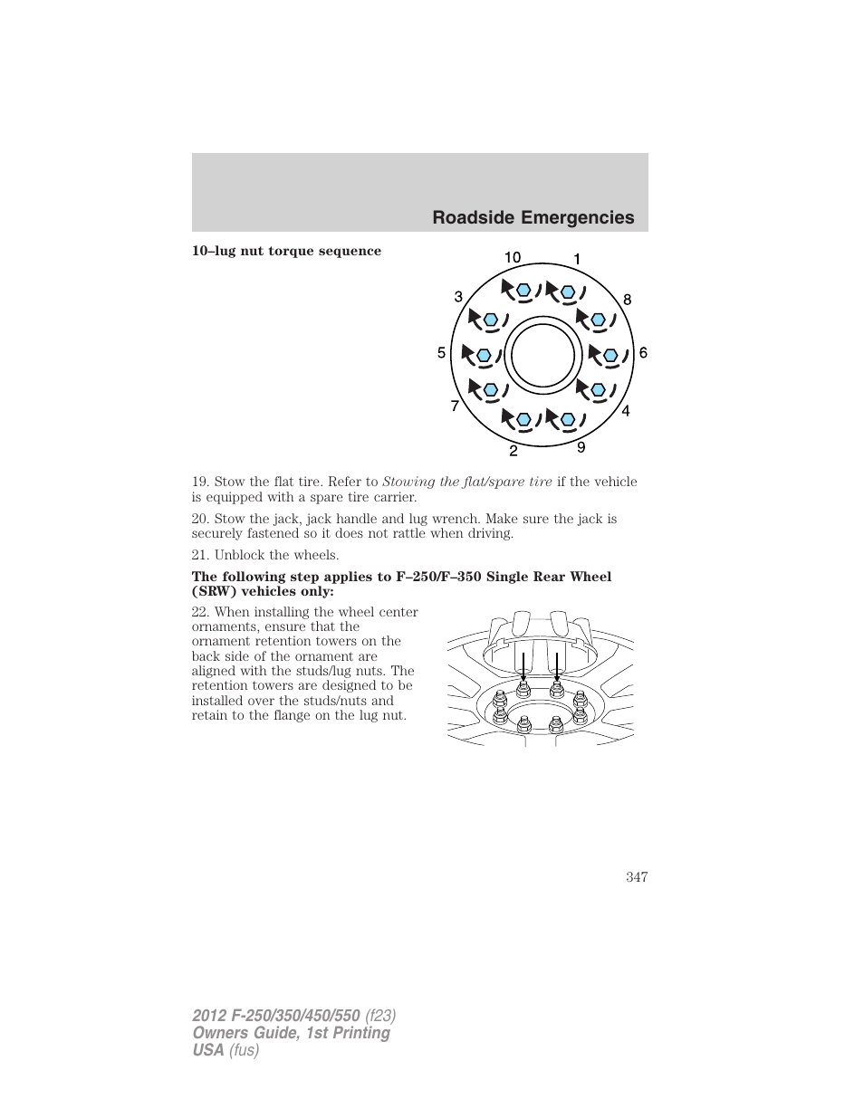 Roadside emergencies | FORD 2012 F-550 v.1 User Manual | Page 347 / 454