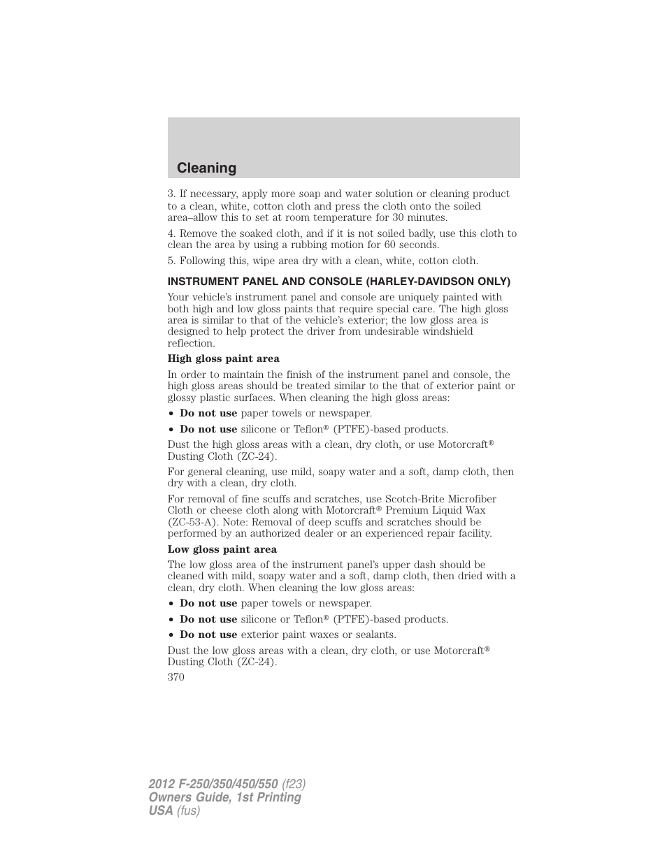 Cleaning | FORD 2012 F-550 v.1 User Manual | Page 370 / 454