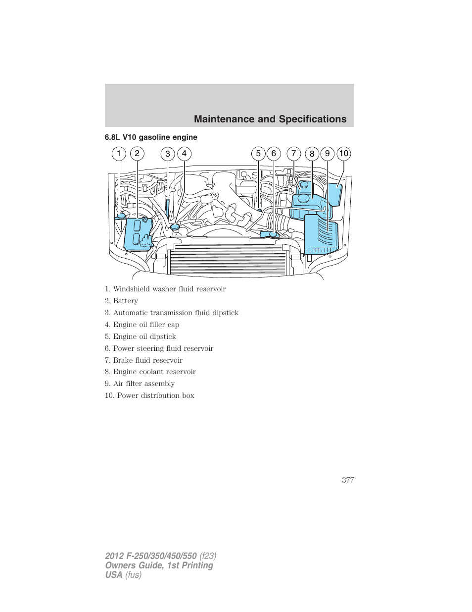 8l v10 gasoline engine, Maintenance and specifications | FORD 2012 F-550 v.1 User Manual | Page 377 / 454