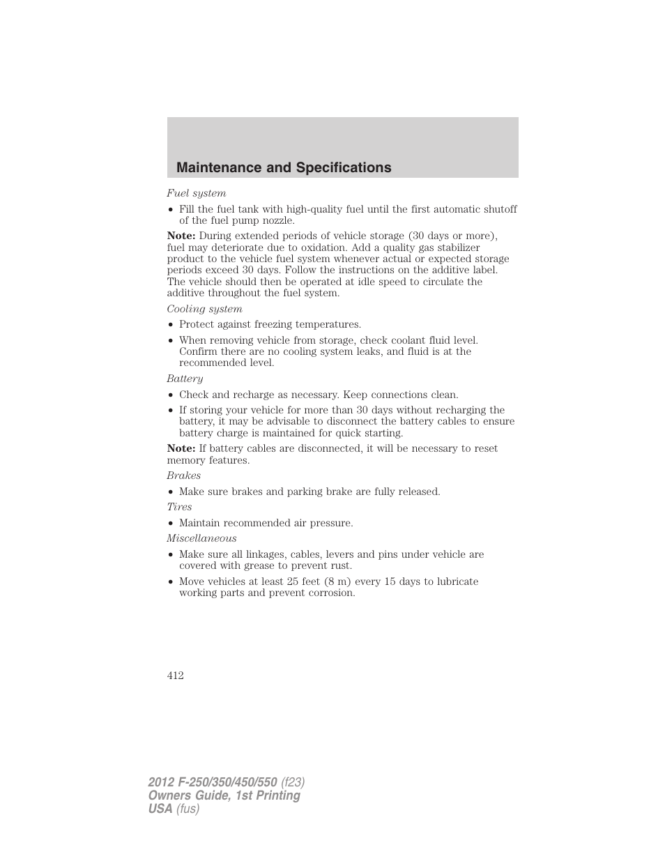 Maintenance and specifications | FORD 2012 F-550 v.1 User Manual | Page 412 / 454