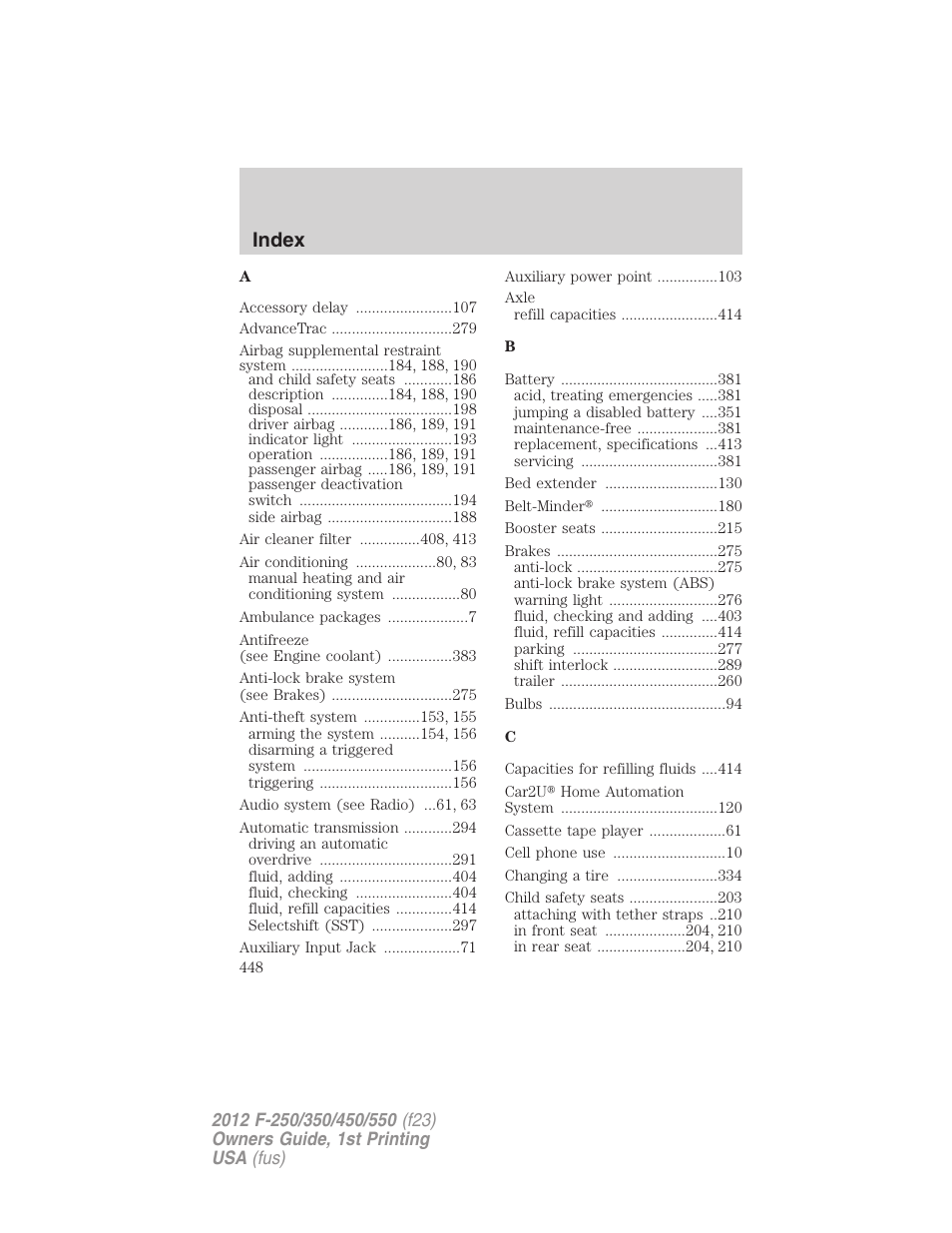 Index | FORD 2012 F-550 v.1 User Manual | Page 448 / 454