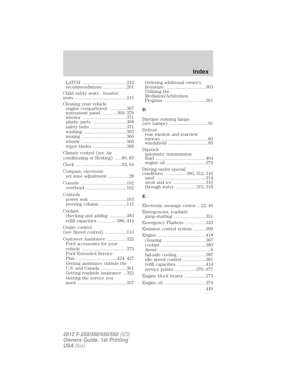 Index | FORD 2012 F-550 v.1 User Manual | Page 449 / 454