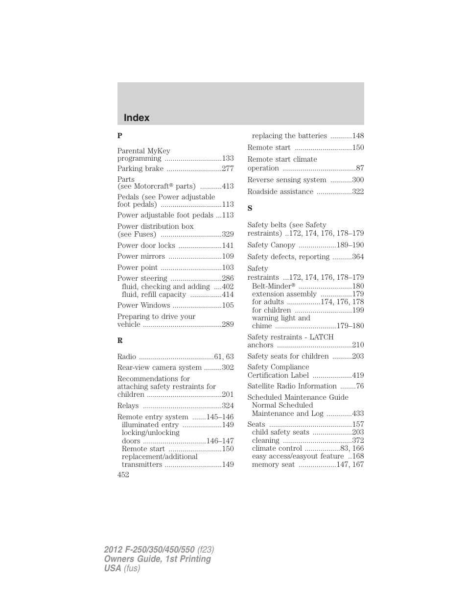 Index | FORD 2012 F-550 v.1 User Manual | Page 452 / 454
