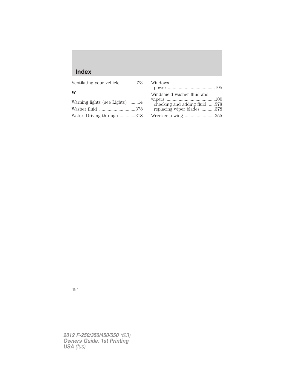 Index | FORD 2012 F-550 v.1 User Manual | Page 454 / 454