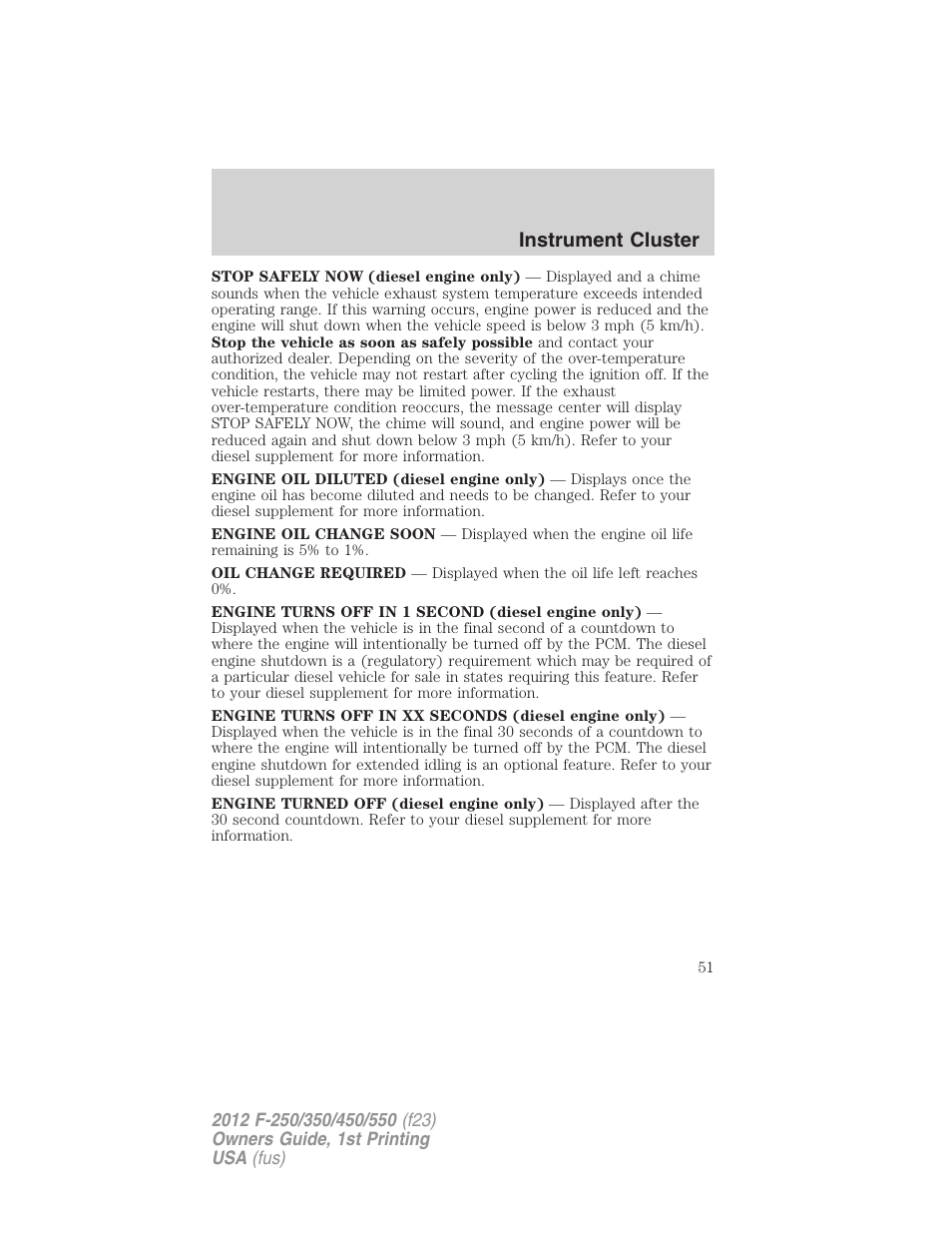 Instrument cluster | FORD 2012 F-550 v.1 User Manual | Page 51 / 454