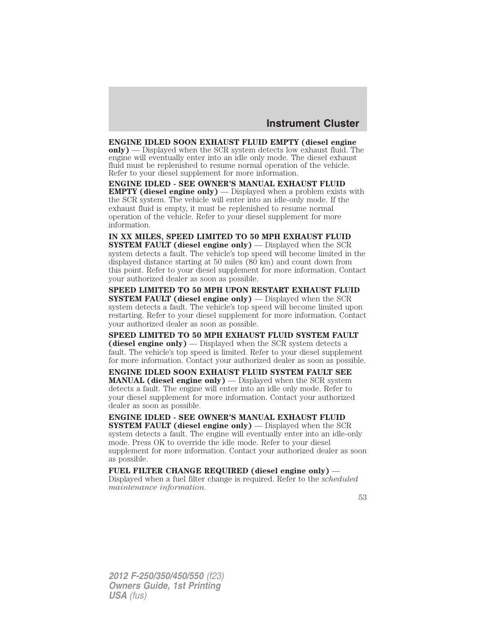 Instrument cluster | FORD 2012 F-550 v.1 User Manual | Page 53 / 454