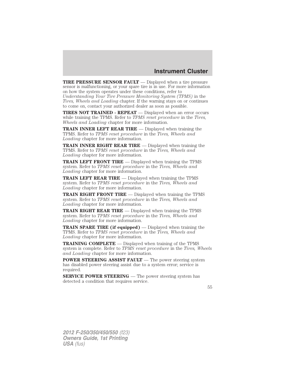 Instrument cluster | FORD 2012 F-550 v.1 User Manual | Page 55 / 454