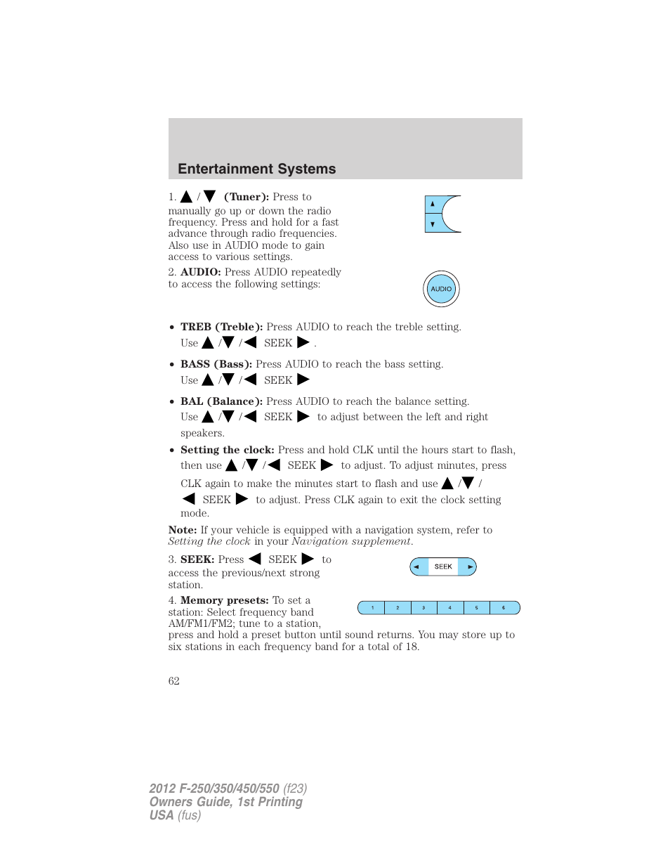 Entertainment systems | FORD 2012 F-550 v.1 User Manual | Page 62 / 454