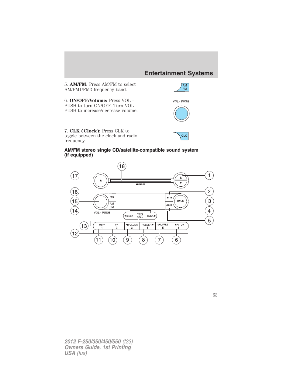 Am/fm stereo with cd, Entertainment systems | FORD 2012 F-550 v.1 User Manual | Page 63 / 454