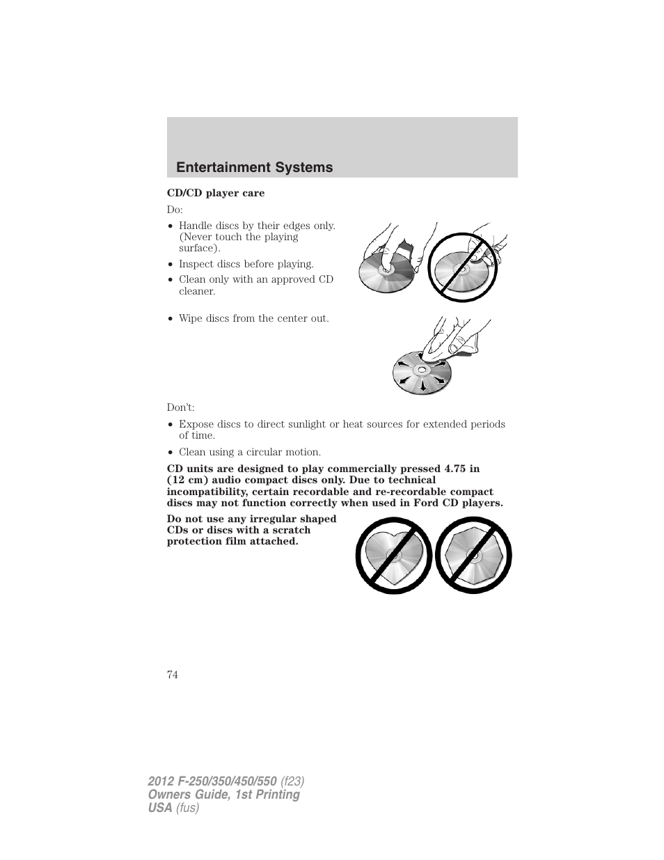 Entertainment systems | FORD 2012 F-550 v.1 User Manual | Page 74 / 454