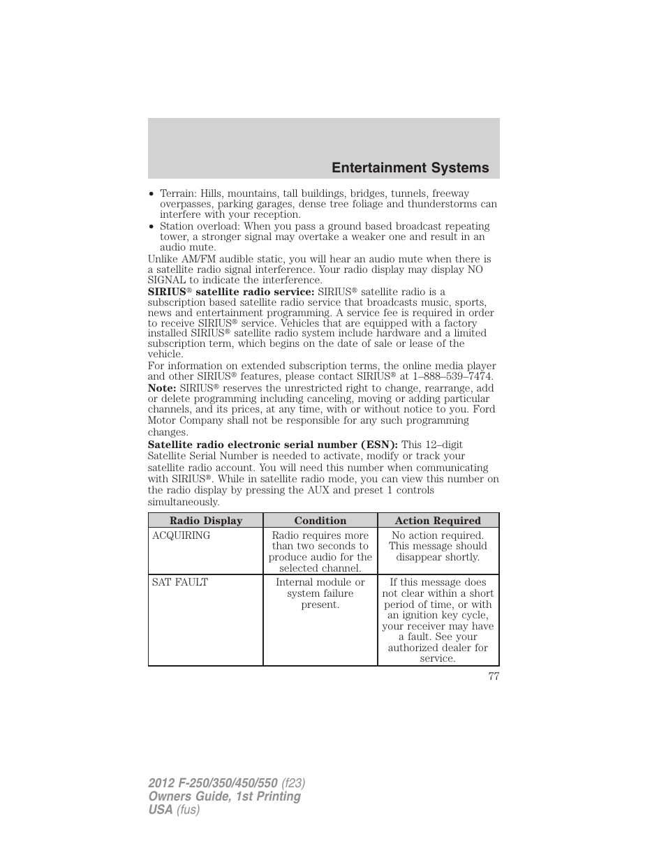 Entertainment systems | FORD 2012 F-550 v.1 User Manual | Page 77 / 454