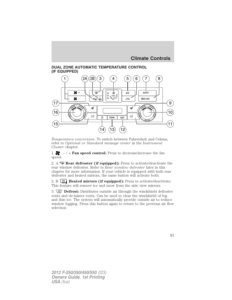 Dual electronic automatic temperature control, Climate controls | FORD 2012 F-550 v.1 User Manual | Page 83 / 454