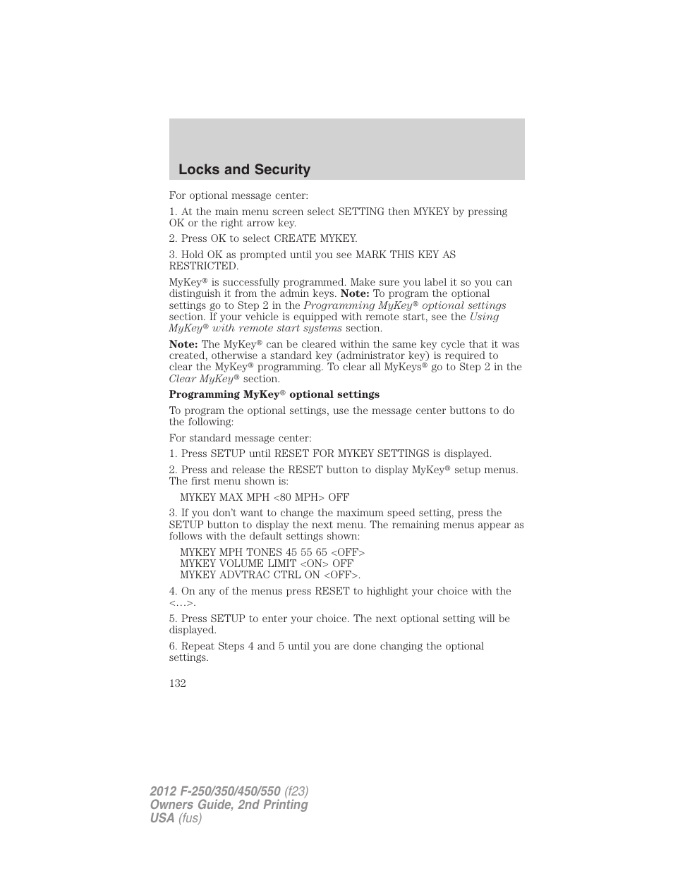 Locks and security | FORD 2012 F-550 v.2 User Manual | Page 132 / 449