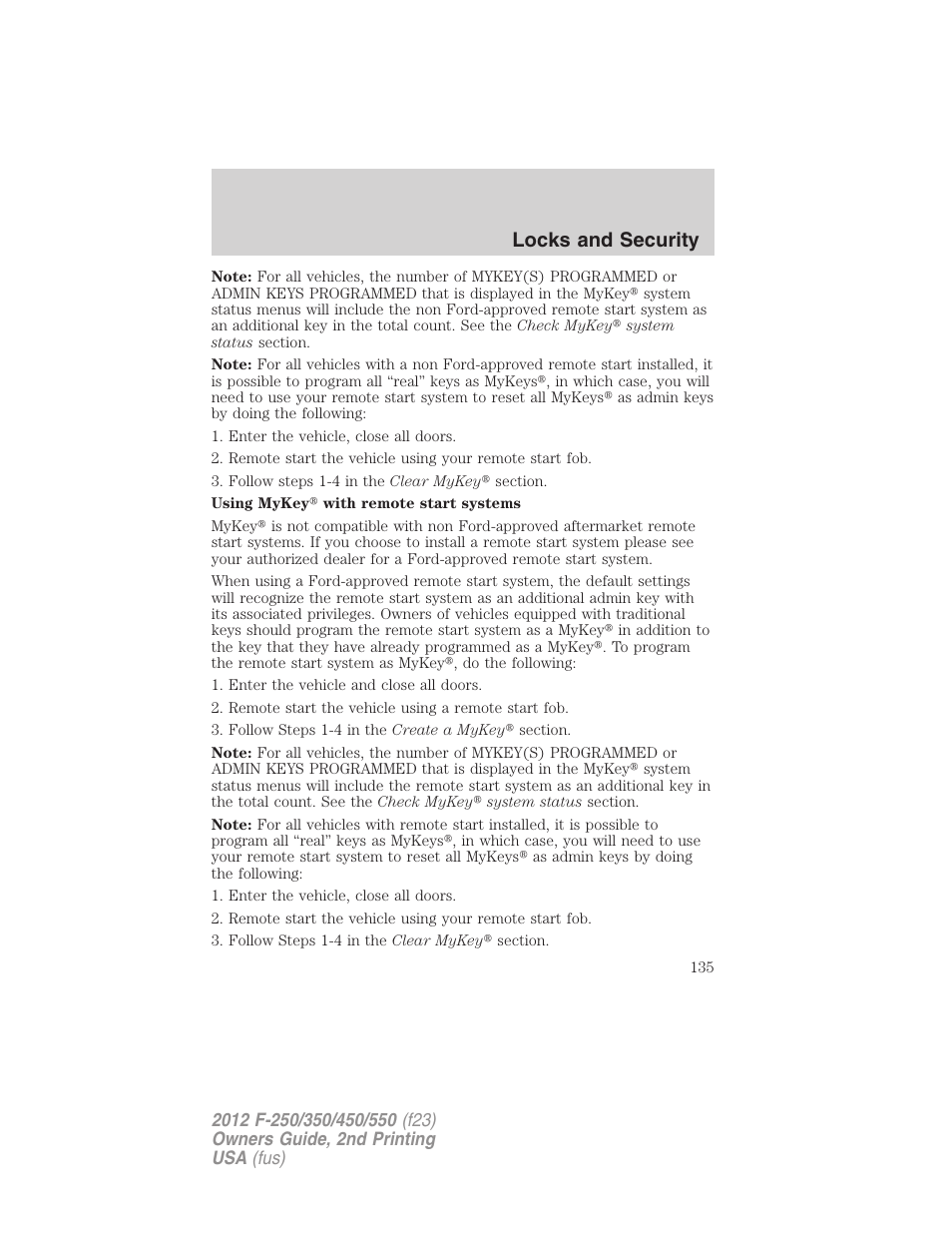 Locks and security | FORD 2012 F-550 v.2 User Manual | Page 135 / 449