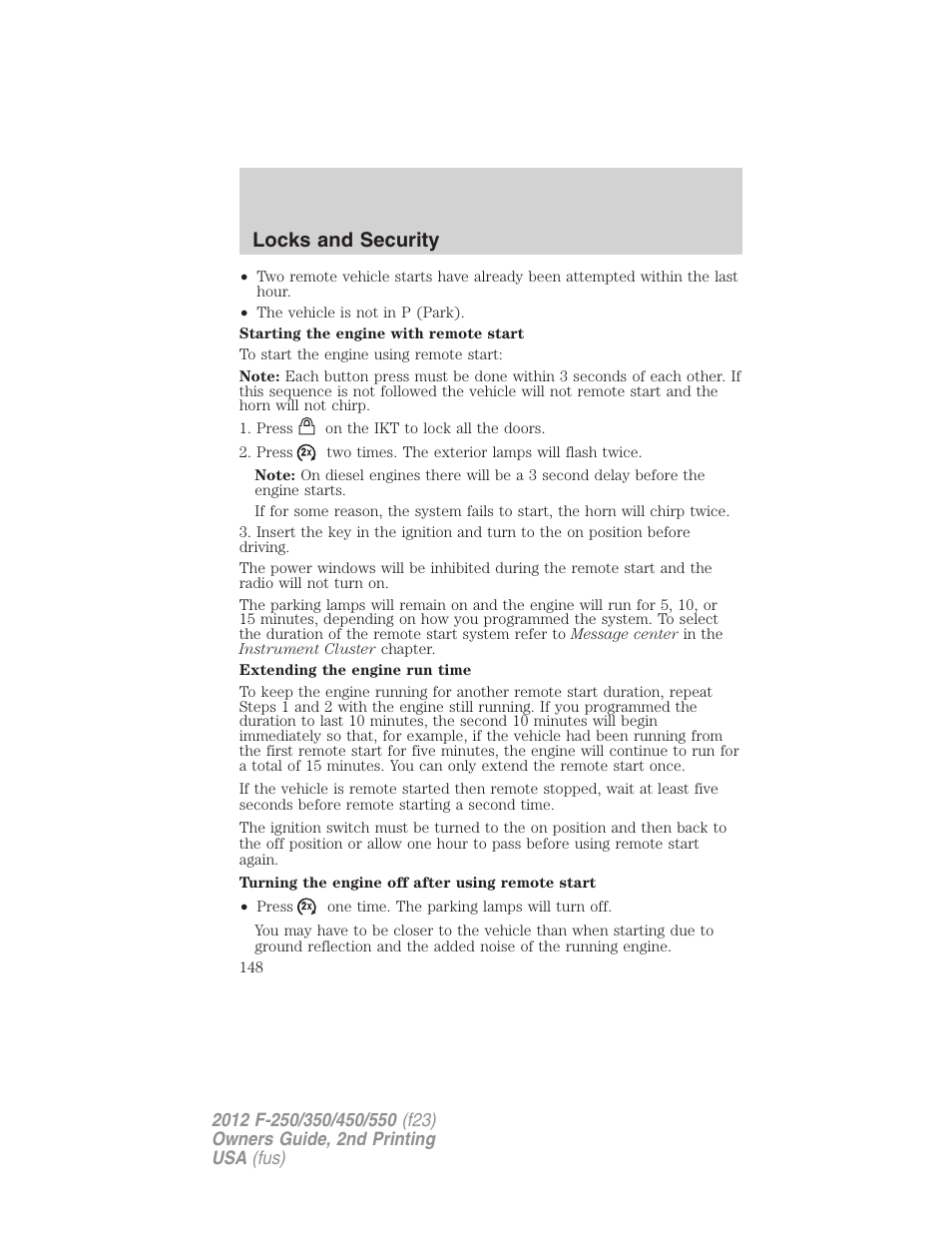 Locks and security | FORD 2012 F-550 v.2 User Manual | Page 148 / 449