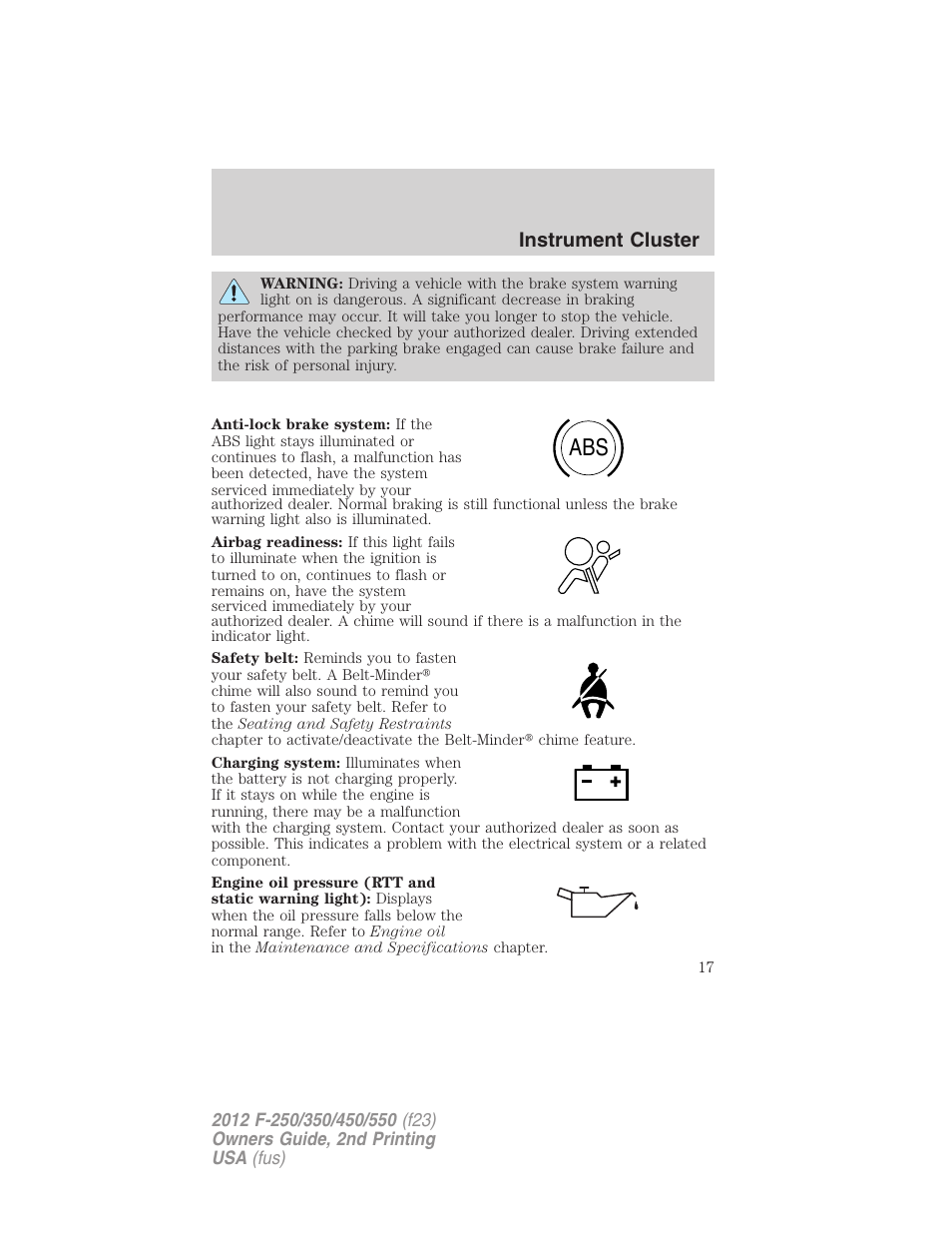 Instrument cluster | FORD 2012 F-550 v.2 User Manual | Page 17 / 449