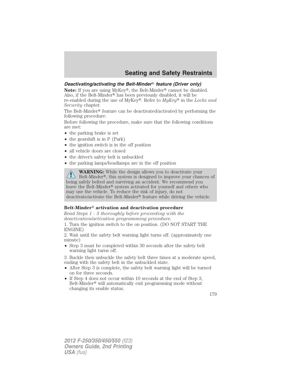 Seating and safety restraints | FORD 2012 F-550 v.2 User Manual | Page 179 / 449