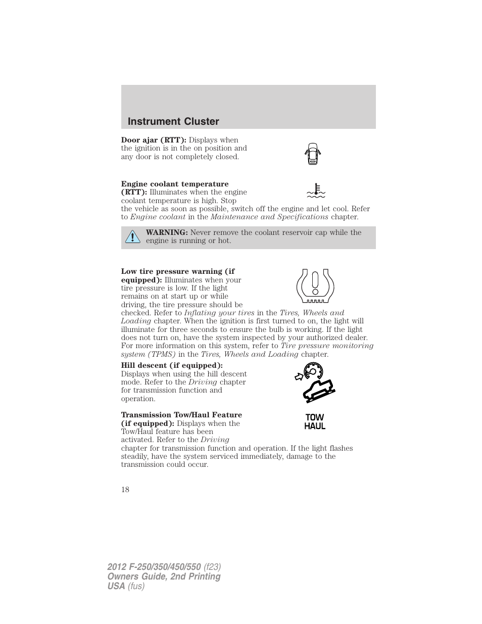 Instrument cluster | FORD 2012 F-550 v.2 User Manual | Page 18 / 449