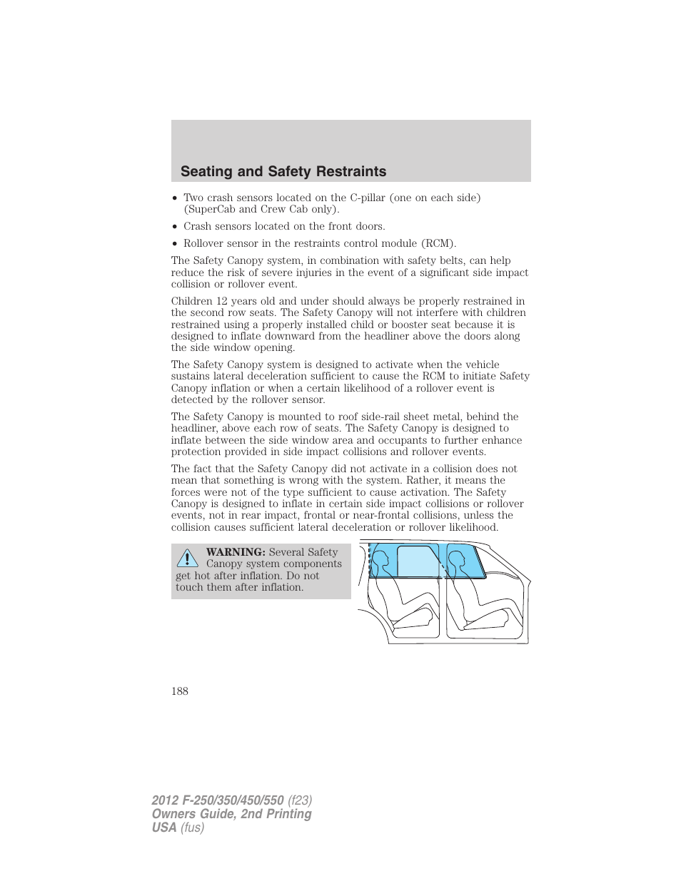 Seating and safety restraints | FORD 2012 F-550 v.2 User Manual | Page 188 / 449