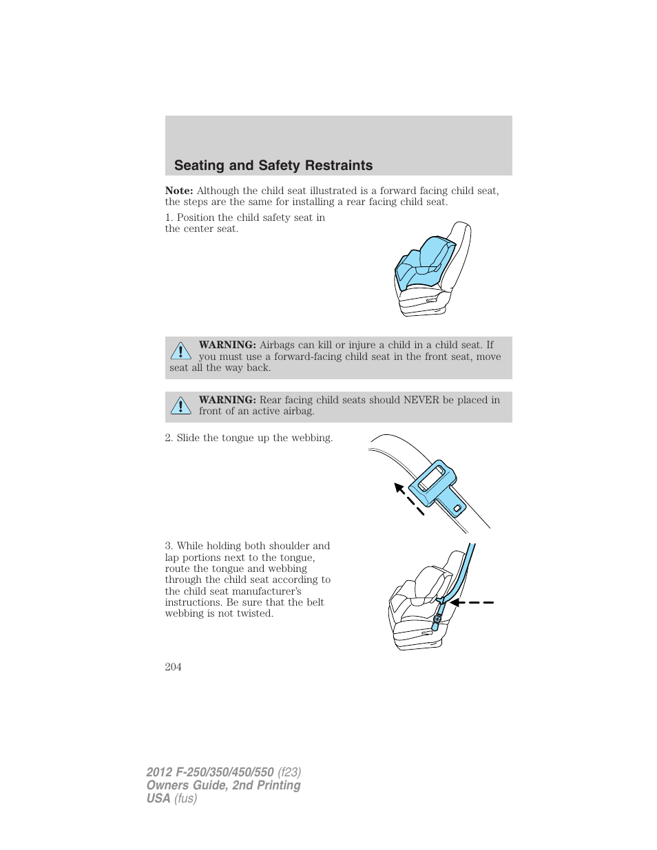 Seating and safety restraints | FORD 2012 F-550 v.2 User Manual | Page 204 / 449