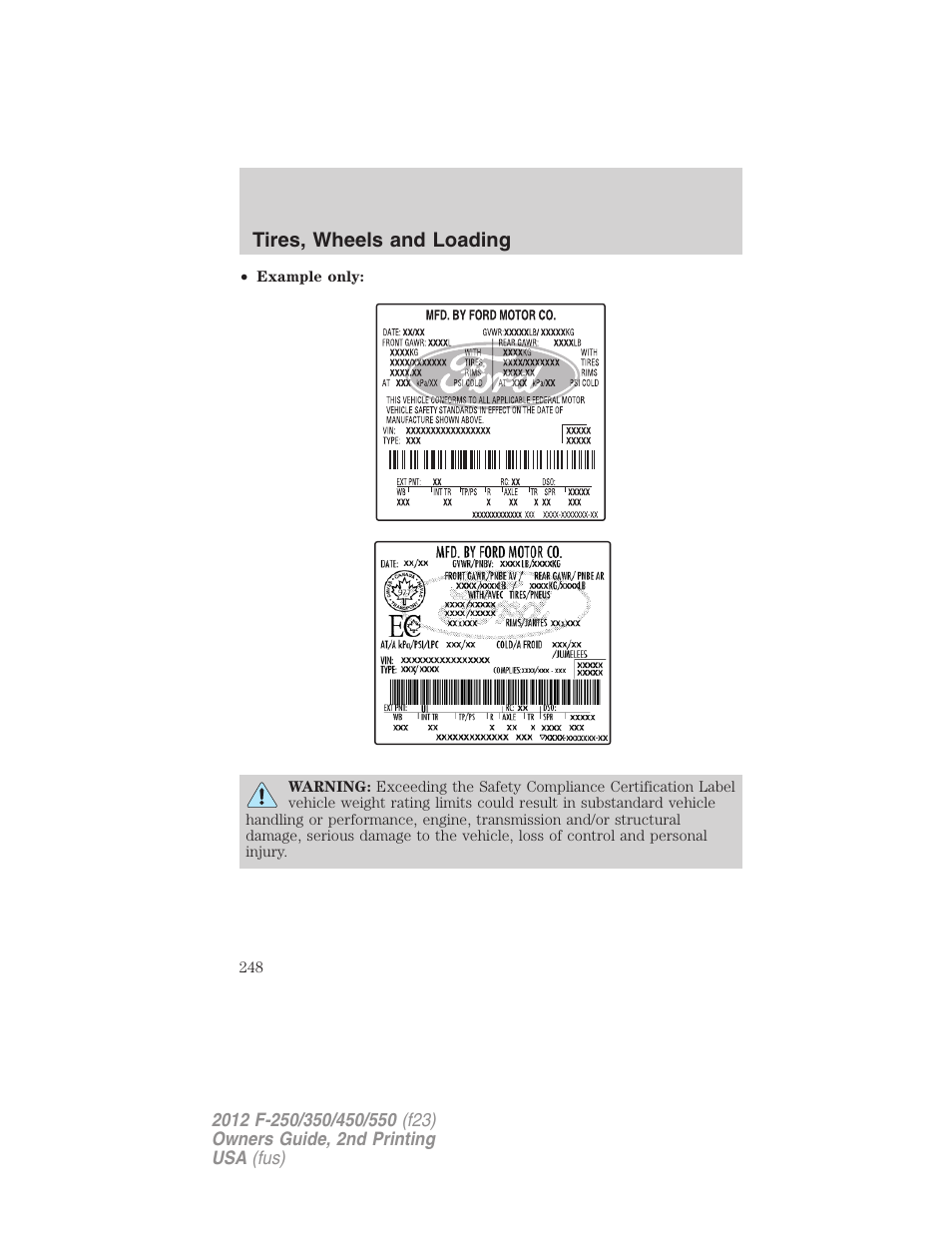 Tires, wheels and loading | FORD 2012 F-550 v.2 User Manual | Page 248 / 449