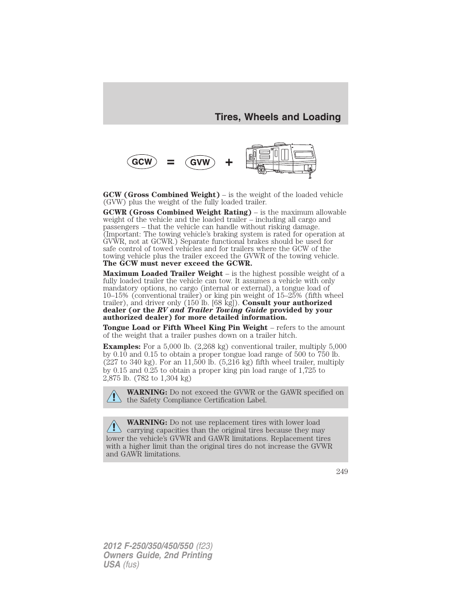 Tires, wheels and loading | FORD 2012 F-550 v.2 User Manual | Page 249 / 449