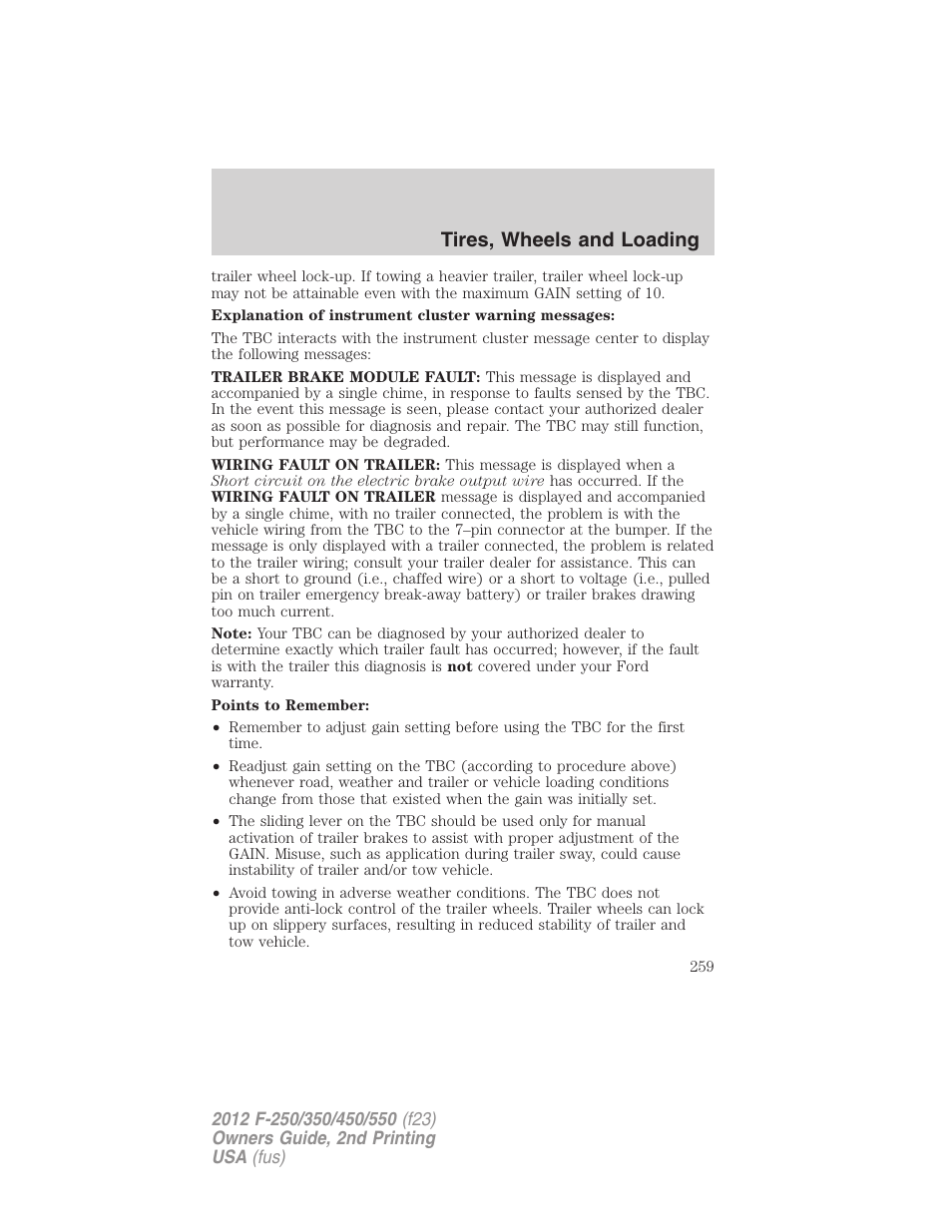 Tires, wheels and loading | FORD 2012 F-550 v.2 User Manual | Page 259 / 449