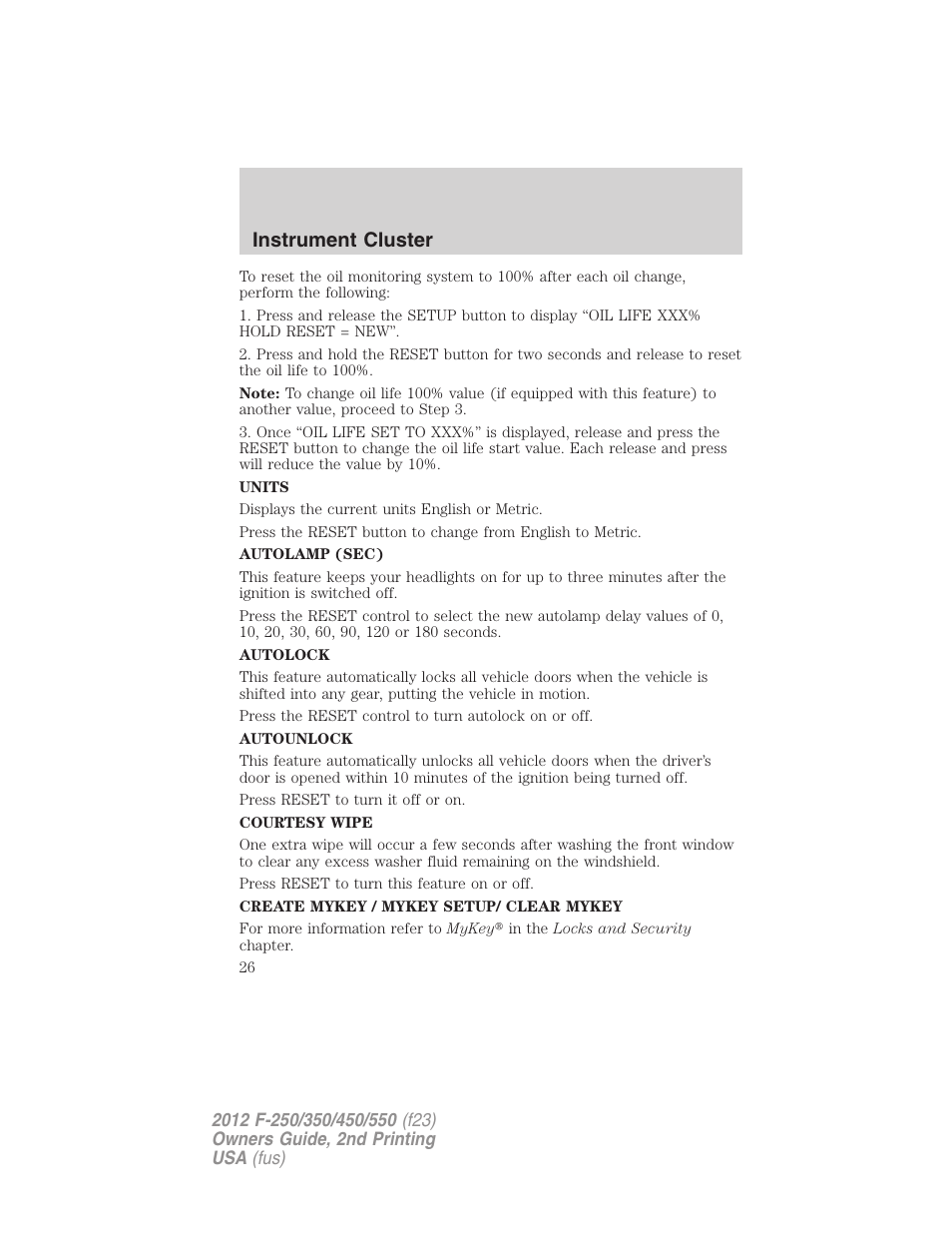 Instrument cluster | FORD 2012 F-550 v.2 User Manual | Page 26 / 449