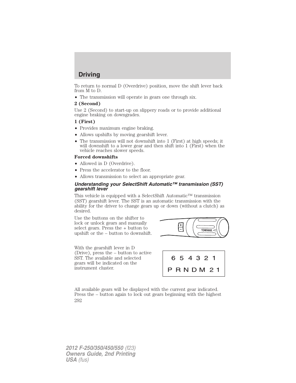 Driving | FORD 2012 F-550 v.2 User Manual | Page 292 / 449