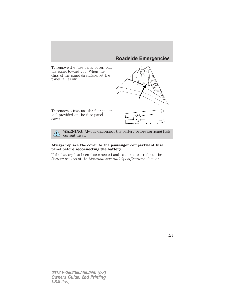 Roadside emergencies | FORD 2012 F-550 v.2 User Manual | Page 321 / 449