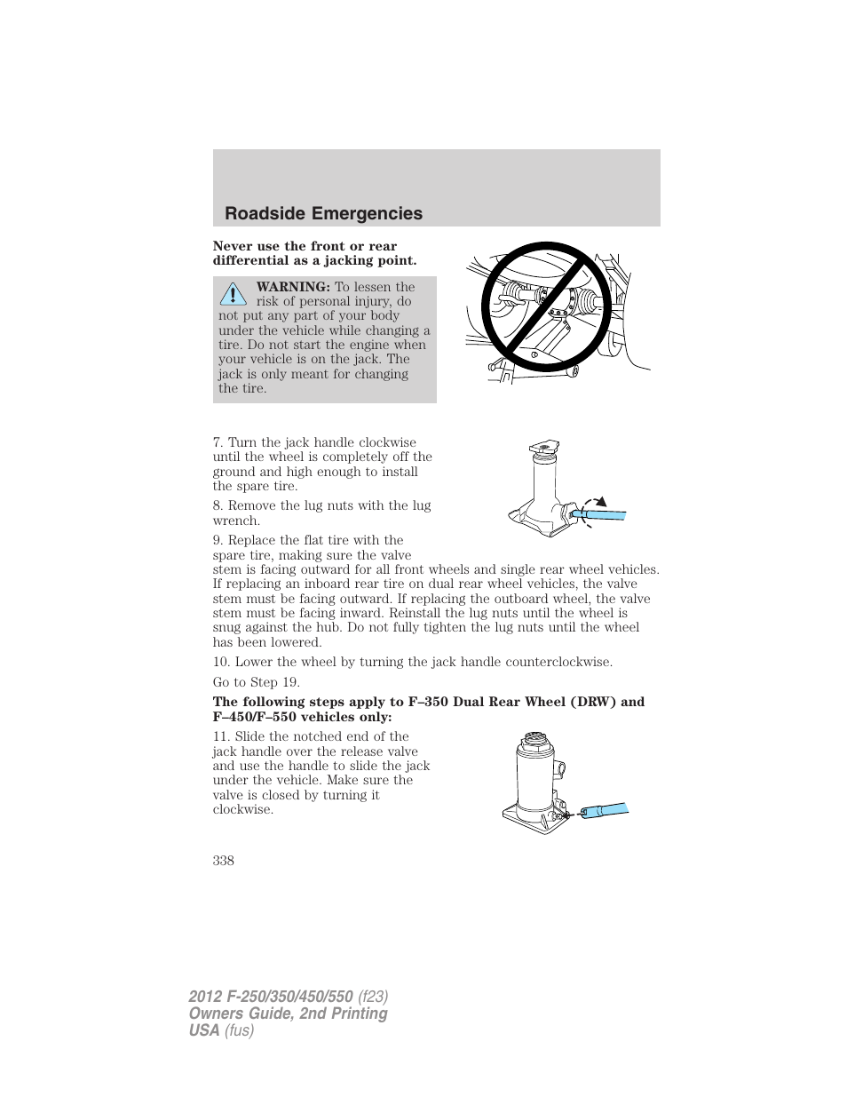 Roadside emergencies | FORD 2012 F-550 v.2 User Manual | Page 338 / 449