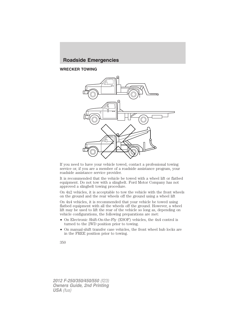 Wrecker towing, Roadside emergencies | FORD 2012 F-550 v.2 User Manual | Page 350 / 449