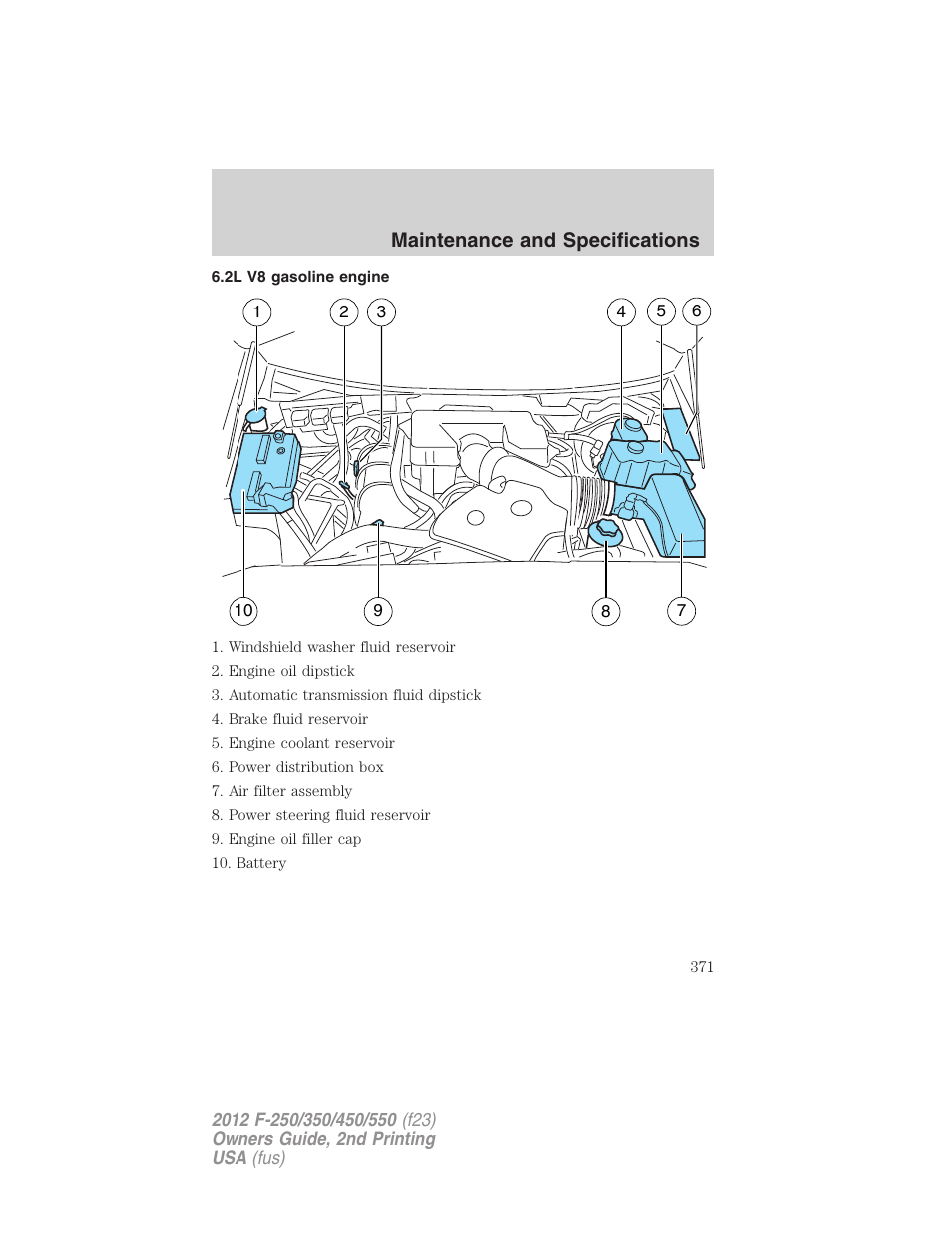 2l v8 gasoline engine, Maintenance and specifications | FORD 2012 F-550 v.2 User Manual | Page 371 / 449