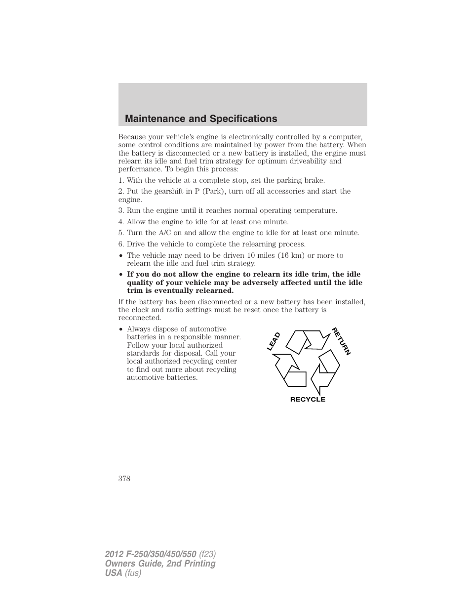 Maintenance and specifications | FORD 2012 F-550 v.2 User Manual | Page 378 / 449